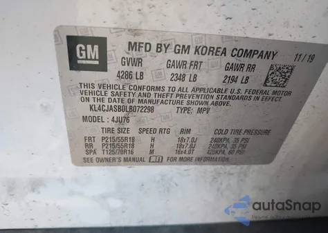 2020 Buick Encore Fwd Preferred z USA, uszkodzony, nr VIN KL4CJASB0LB072298